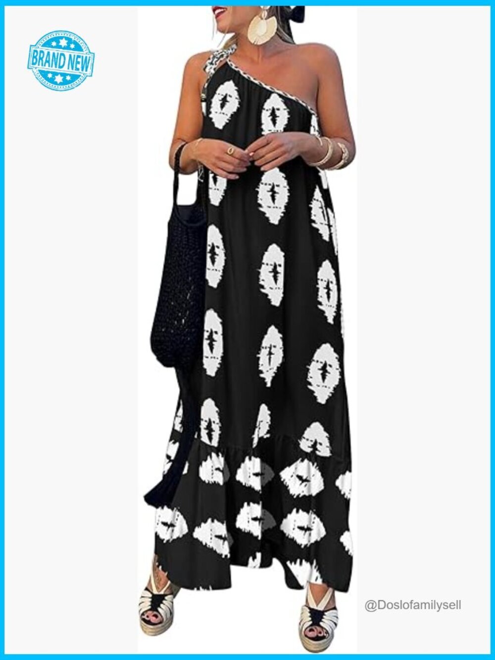 One Shoulder Maxi Dress Flowy Boho Chic Summer Beach Vacation A-Line